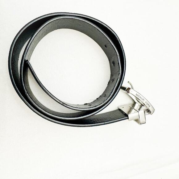 Michael Kors Logo Printed Leather Belt Black Gray Size M / L - Picture 3 of 4